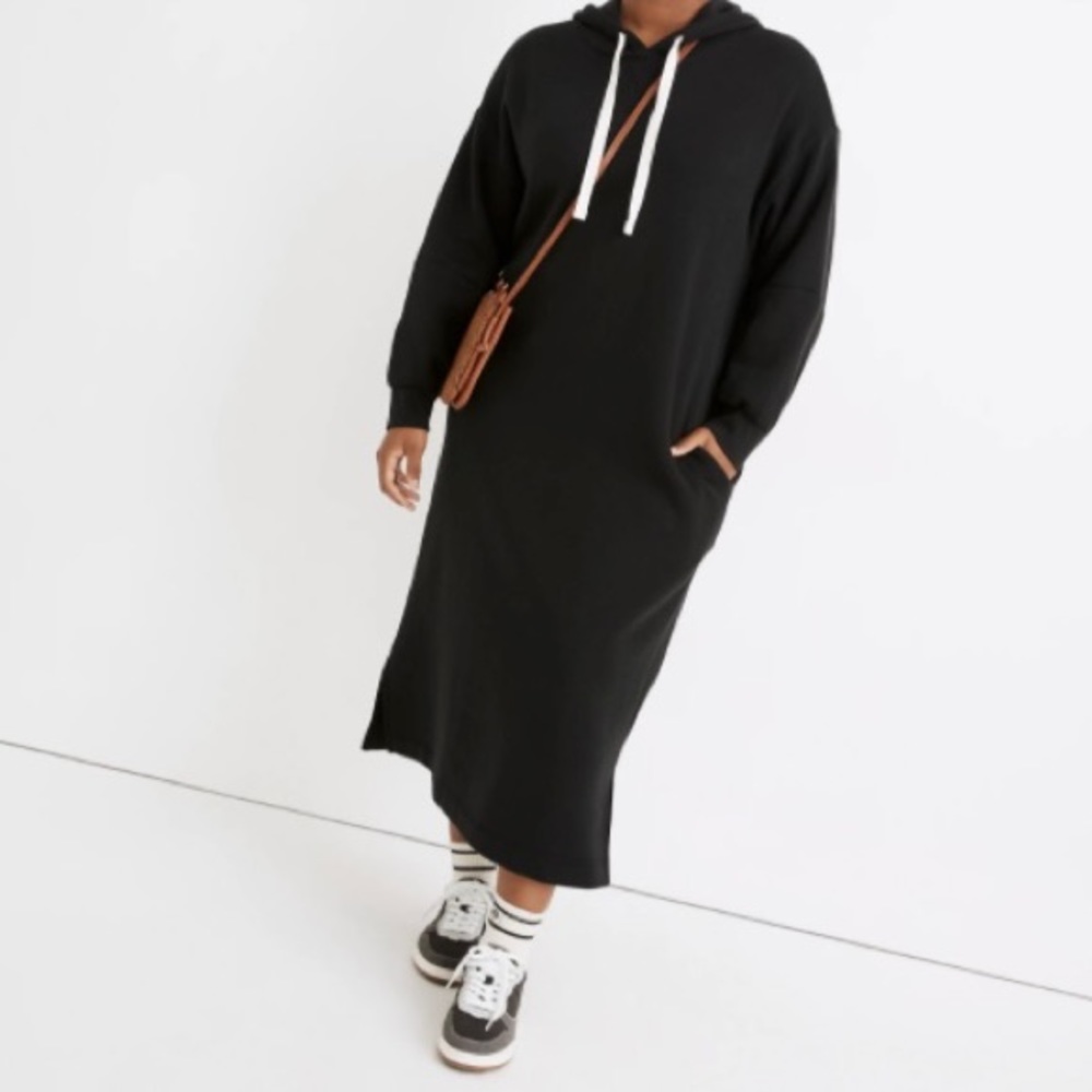 Madewell MWL Betterterry Hoodie Midi Sweatshirt Dress Black Sz L